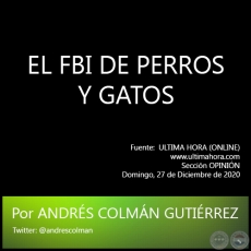 EL FBI DE PERROS Y GATOS - Por ANDRÉS COLMÁN GUTIÉRREZ - Domingo, 27 de Diciembre de 2020